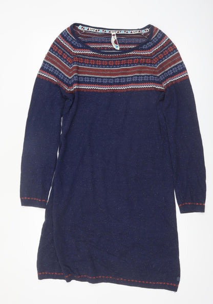 Weird Fish Womens Blue Fair Isle Knit Jumper Dress Size 14