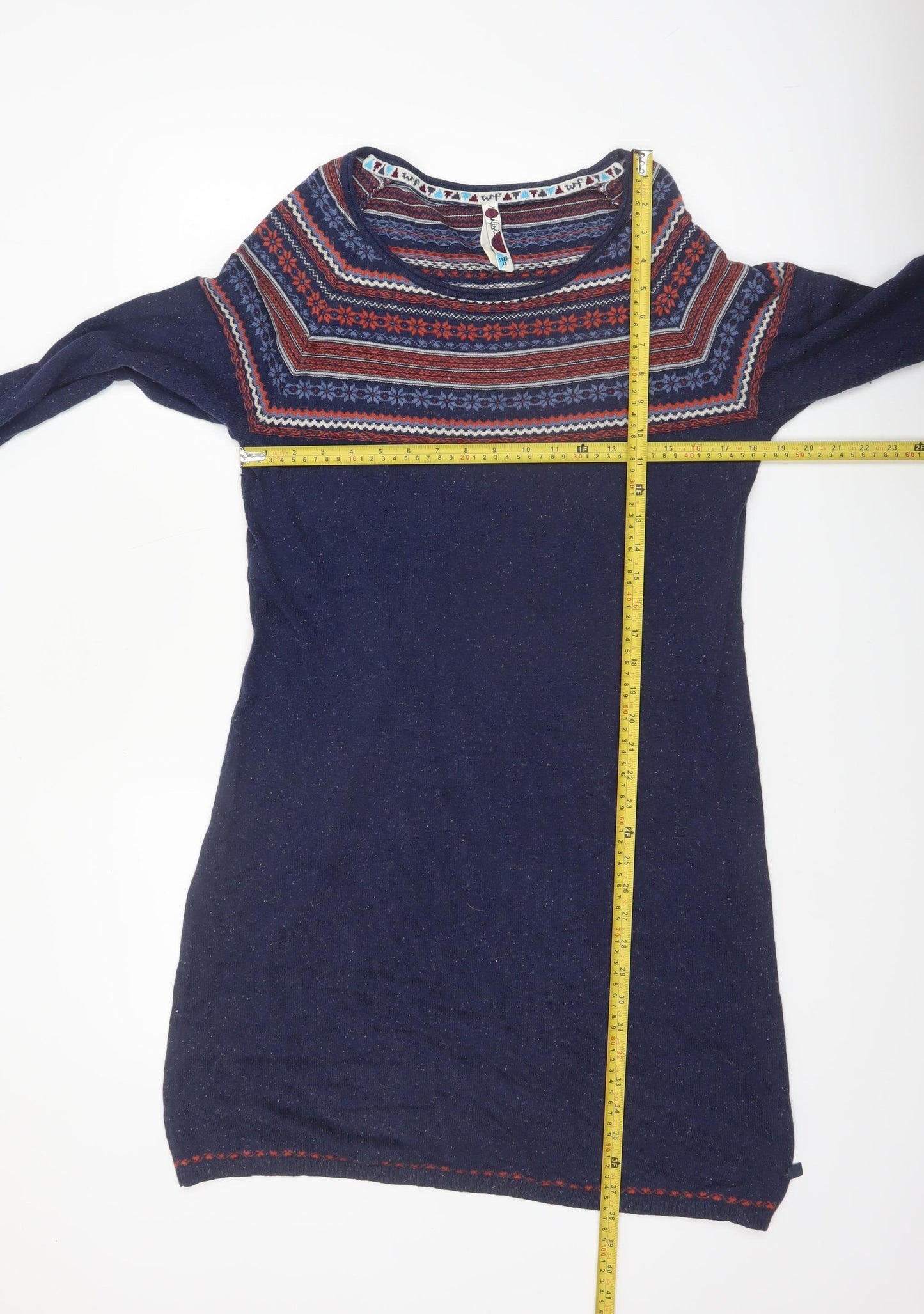 Weird Fish Womens Blue Fair Isle Knit Jumper Dress Size 14