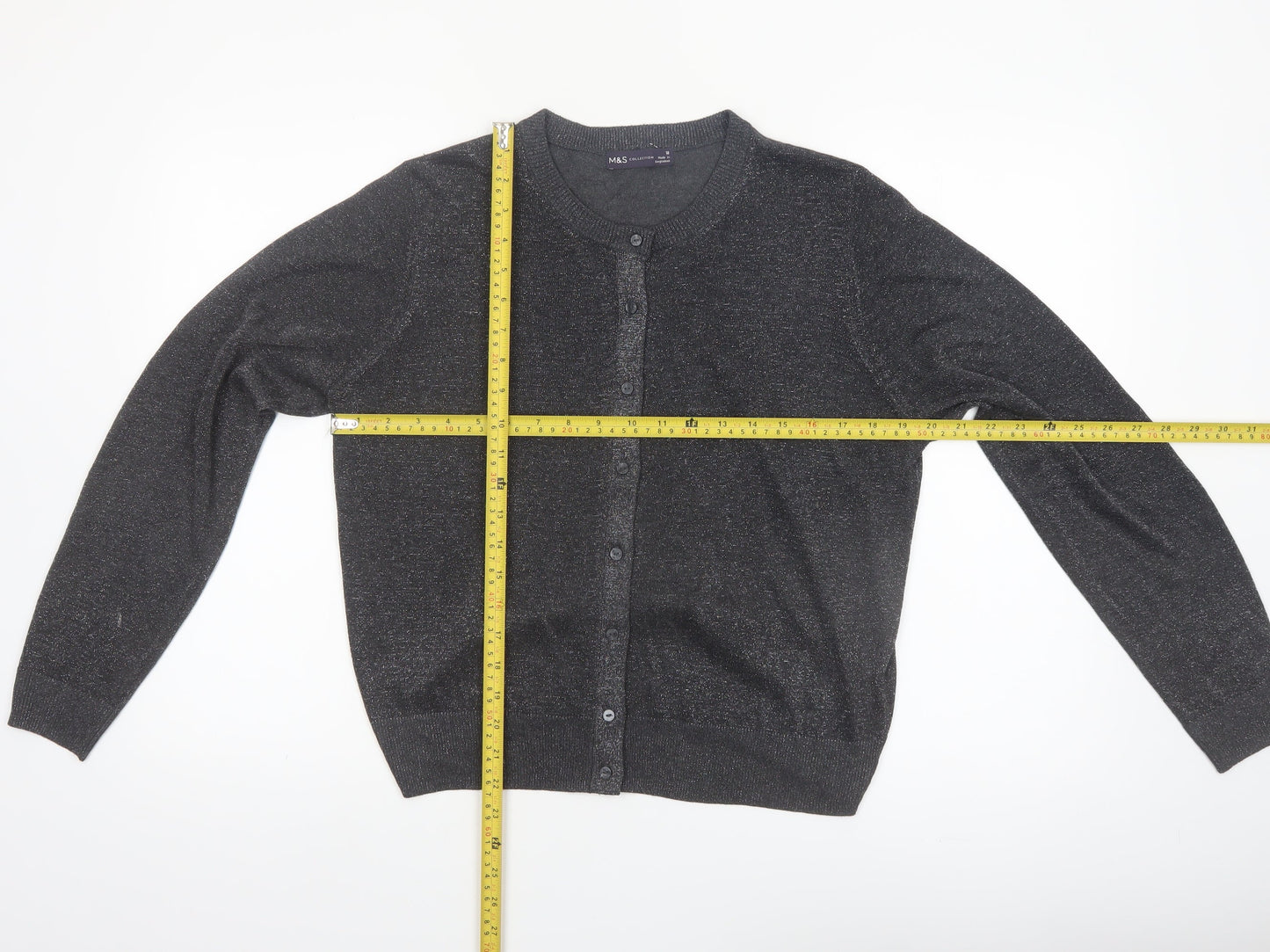 Marks and Spencer Womens Black Glitter Cardigan Size 18 Knit
