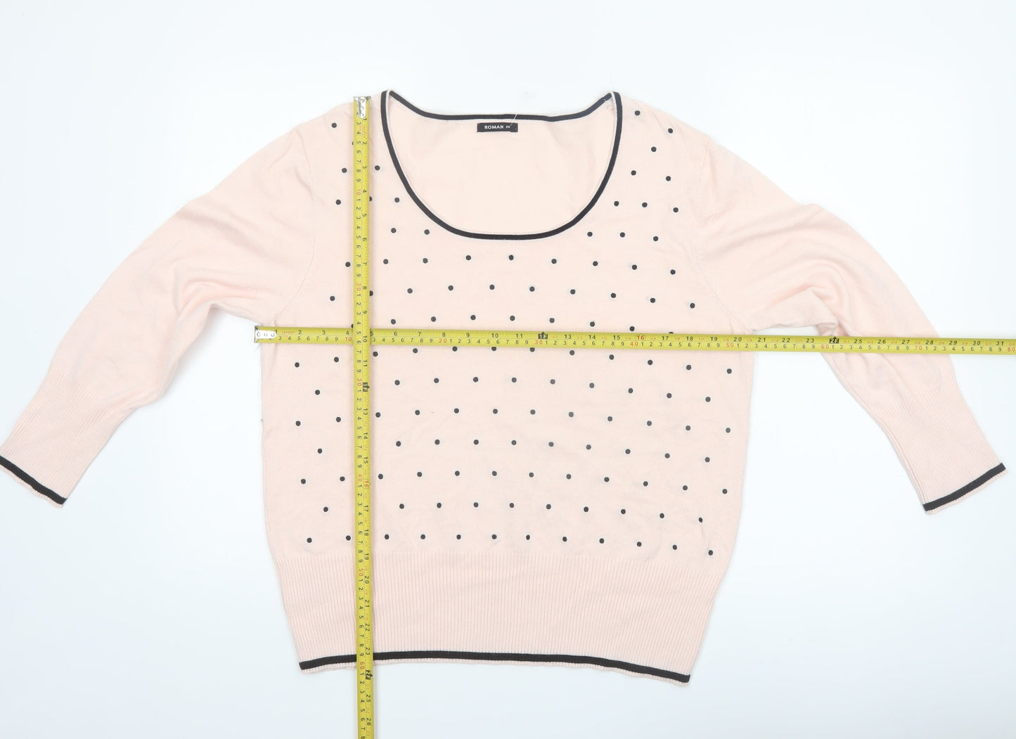 Roman Women's Pink Polka Dot Scoop Neck 3/4 Sleeve Jumper Size 20