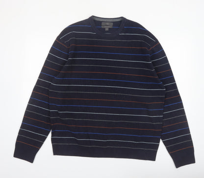 Marks and Spencer Men's Blue Striped Cotton Blend Pullover Jumper XL