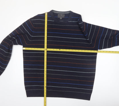 Marks and Spencer Men's Blue Striped Cotton Blend Pullover Jumper XL