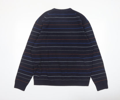 Marks and Spencer Men's Blue Striped Cotton Blend Pullover Jumper XL