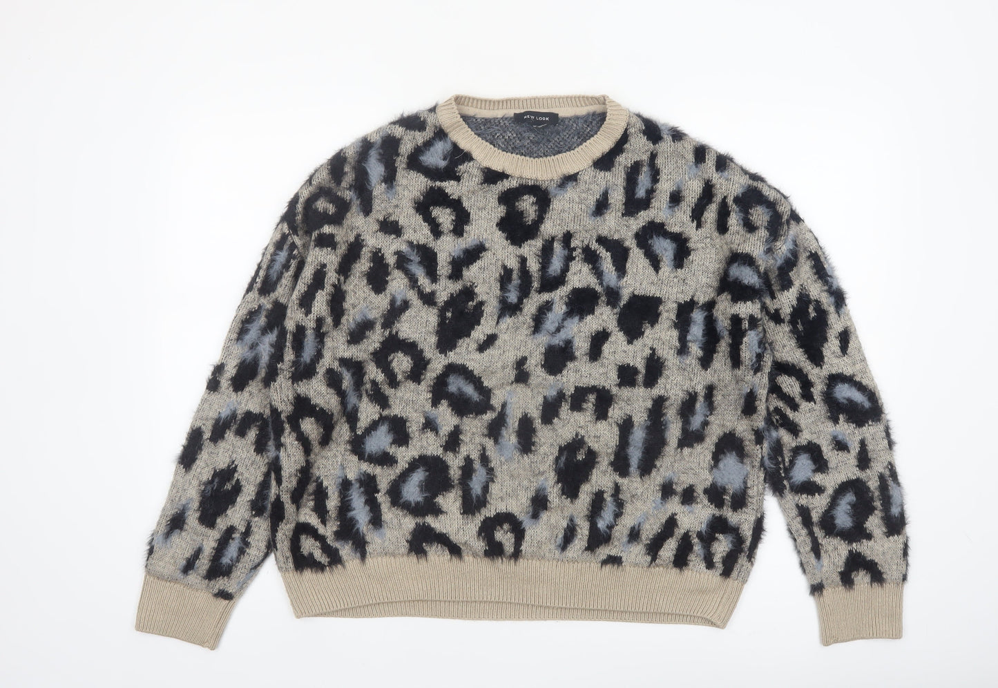 New Look Womens Beige Leopard Print Chunky Knit Jumper M