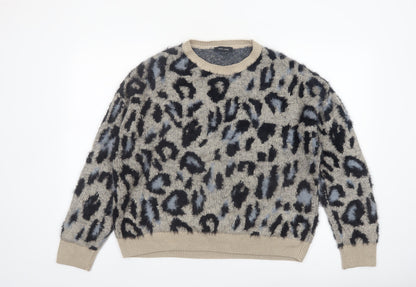 New Look Womens Beige Leopard Print Chunky Knit Jumper M