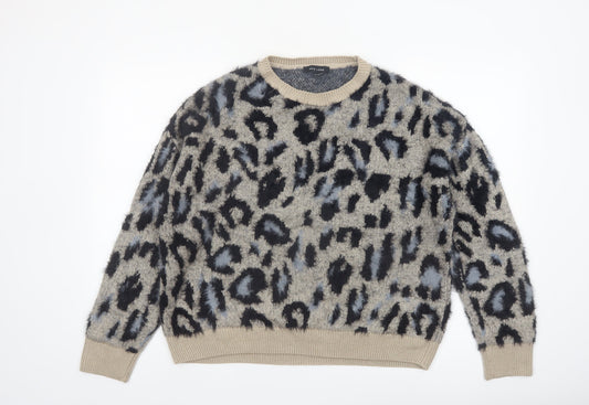 New Look Womens Beige Leopard Print Chunky Knit Jumper M