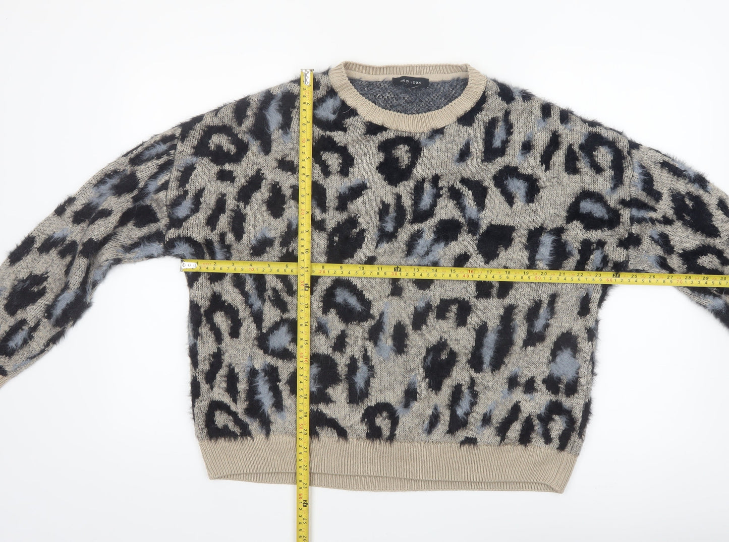 New Look Womens Beige Leopard Print Chunky Knit Jumper M