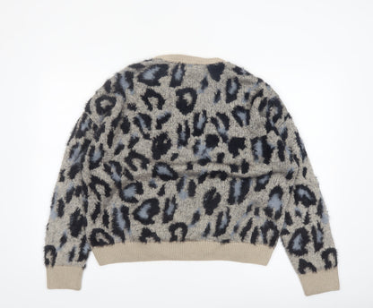 New Look Womens Beige Leopard Print Chunky Knit Jumper M