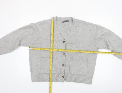 Marks and Spencer Women Grey L V-Neck Button Knit Cardigan