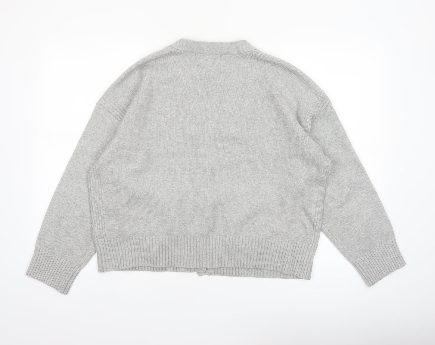 Marks and Spencer Women Grey L V-Neck Button Knit Cardigan