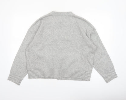 Marks and Spencer Women Grey L V-Neck Button Knit Cardigan