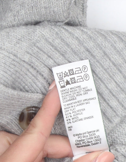 Marks and Spencer Women Grey L V-Neck Button Knit Cardigan