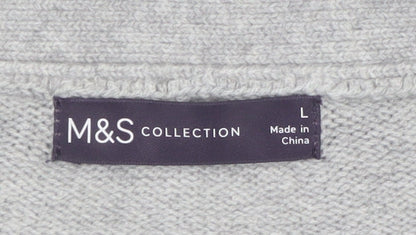 Marks and Spencer Women Grey L V-Neck Button Knit Cardigan