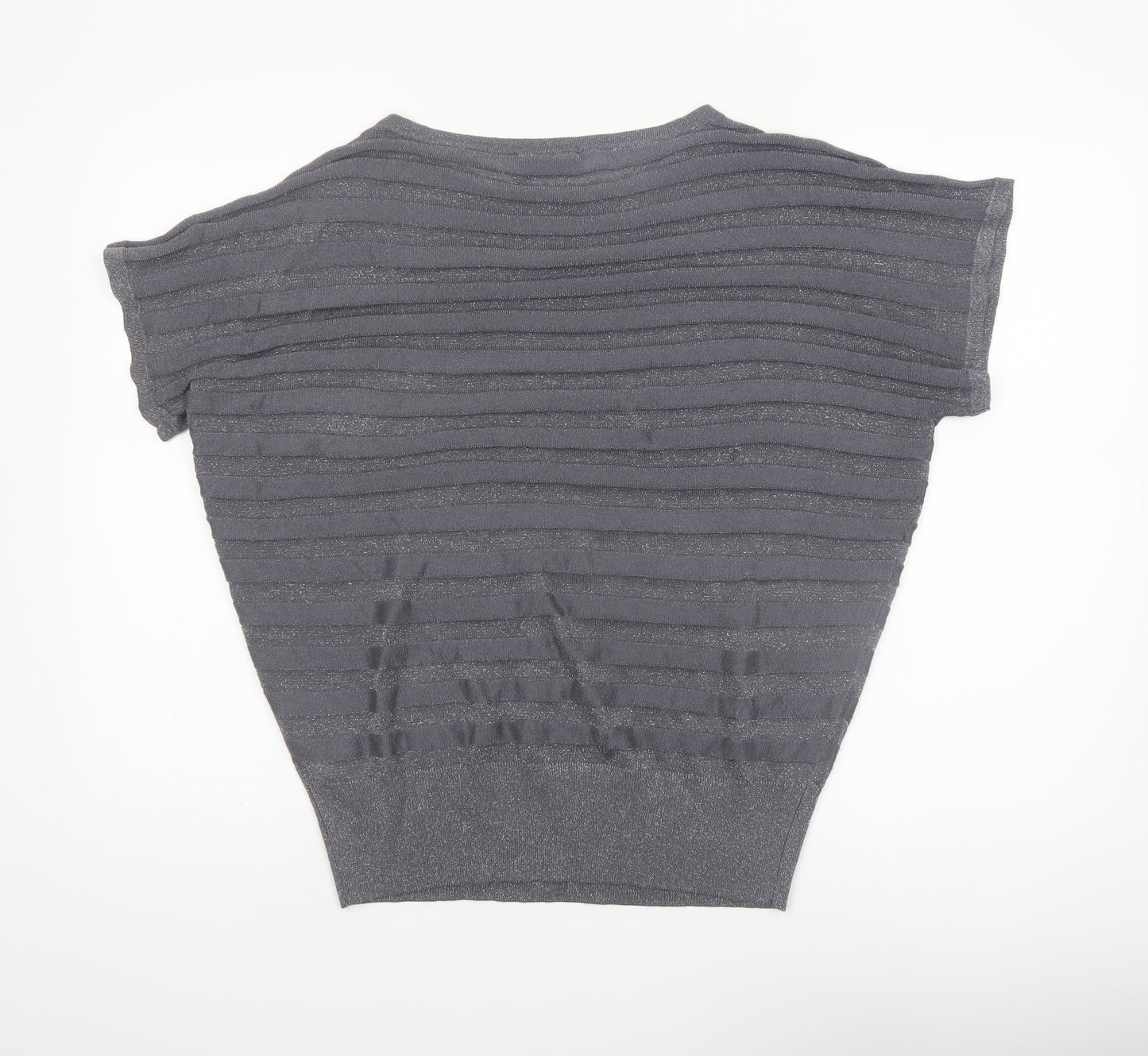 Wallis Women's Grey Metallic Knit Short Sleeve Blouse M
