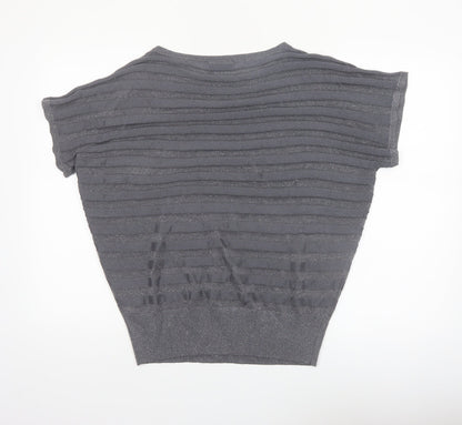 Wallis Women's Grey Metallic Knit Short Sleeve Blouse M