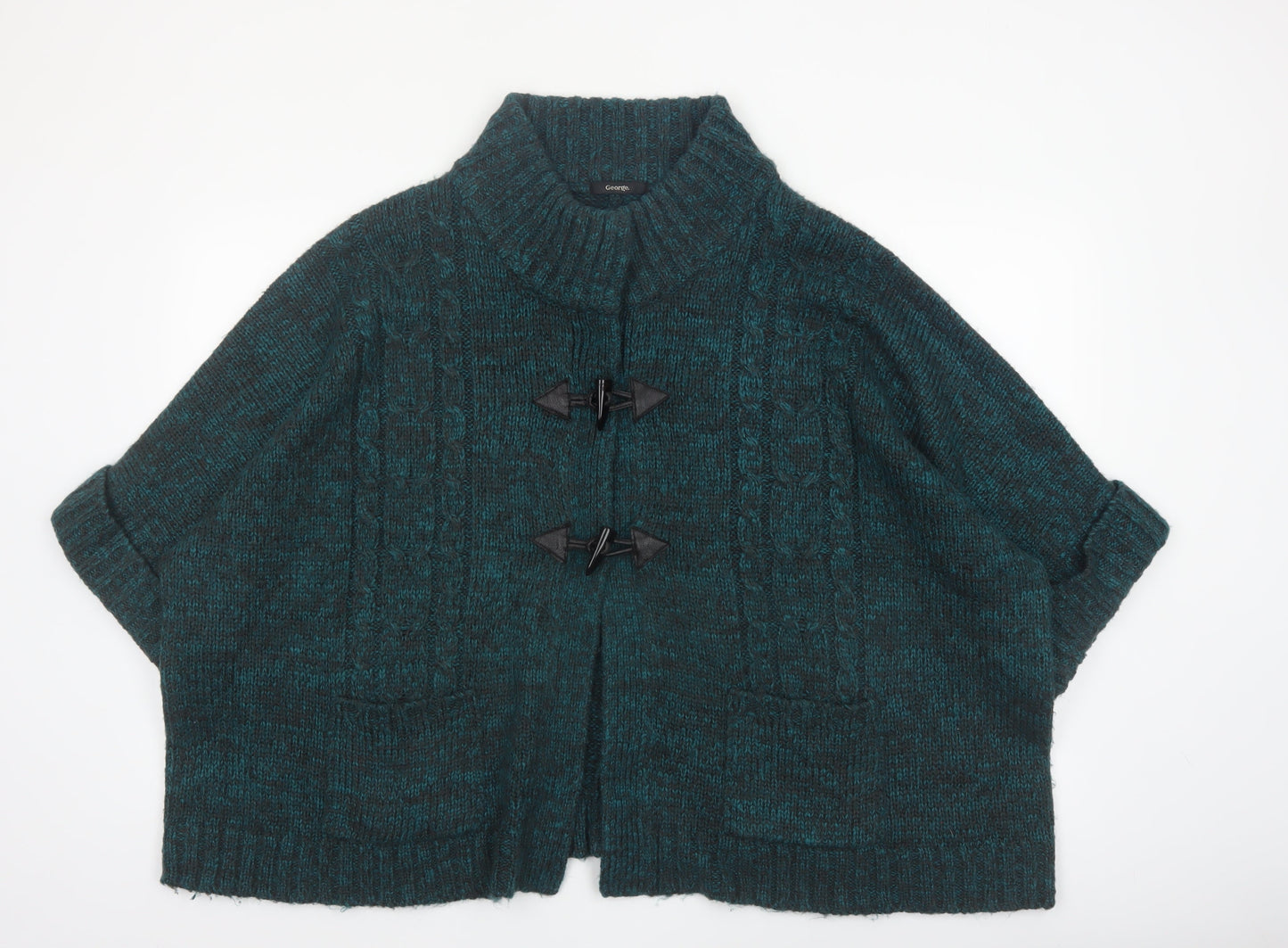 George Women’s Green Cable Knit Cardigan UK 24 Acrylic Roll Neck