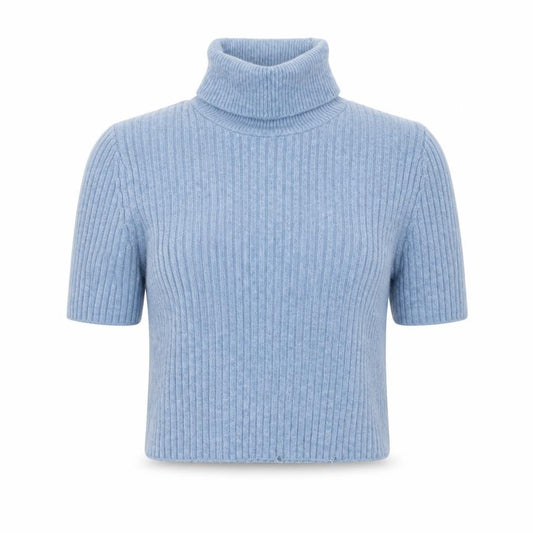 Zara Women Blue Roll Neck Short Sleeve Rib Knit Jumper M