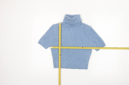 Zara Women Blue Roll Neck Short Sleeve Rib Knit Jumper M