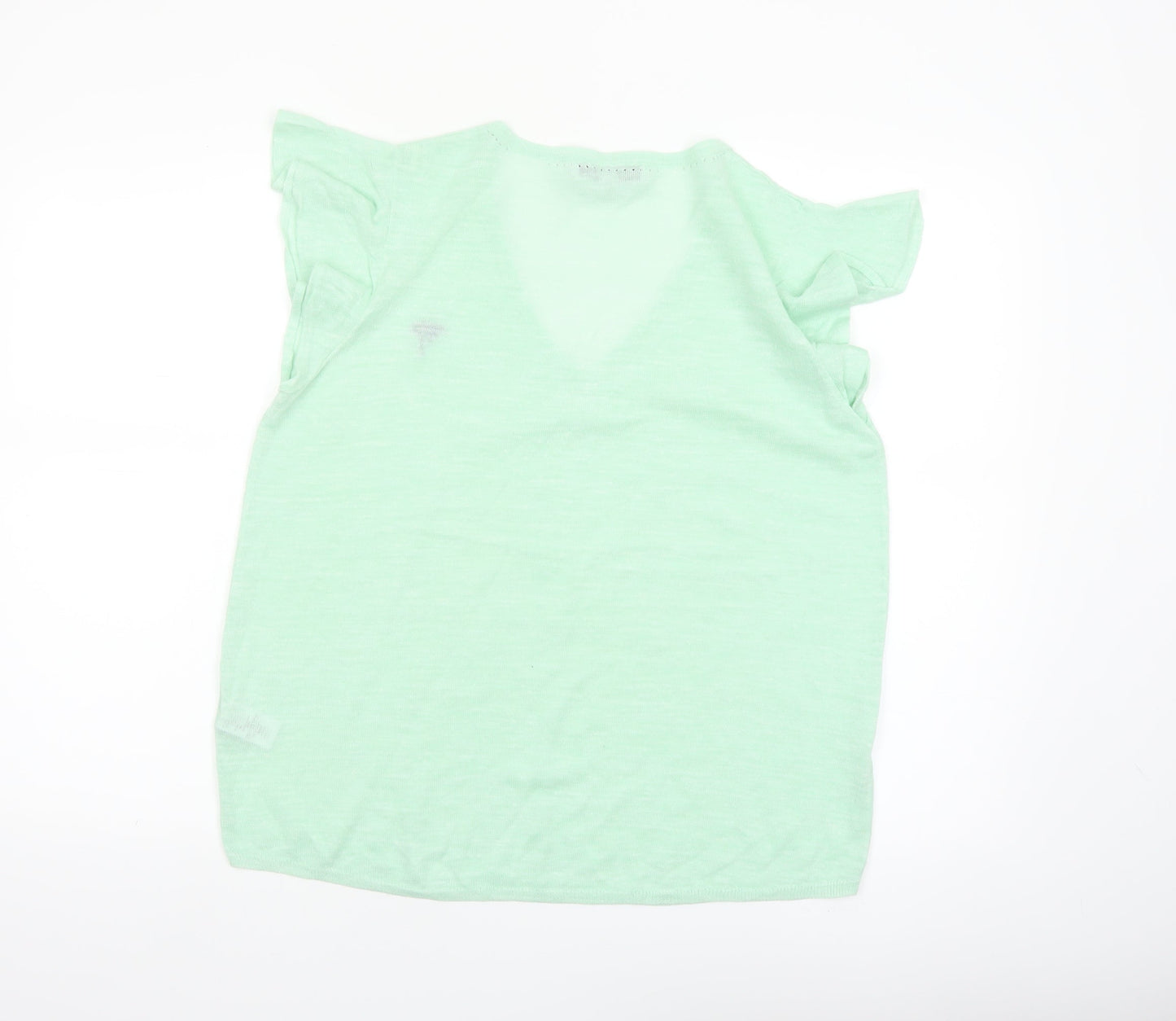 Next Women Green V-Neck Short Sleeve Linen Blend T-Shirt Size 14