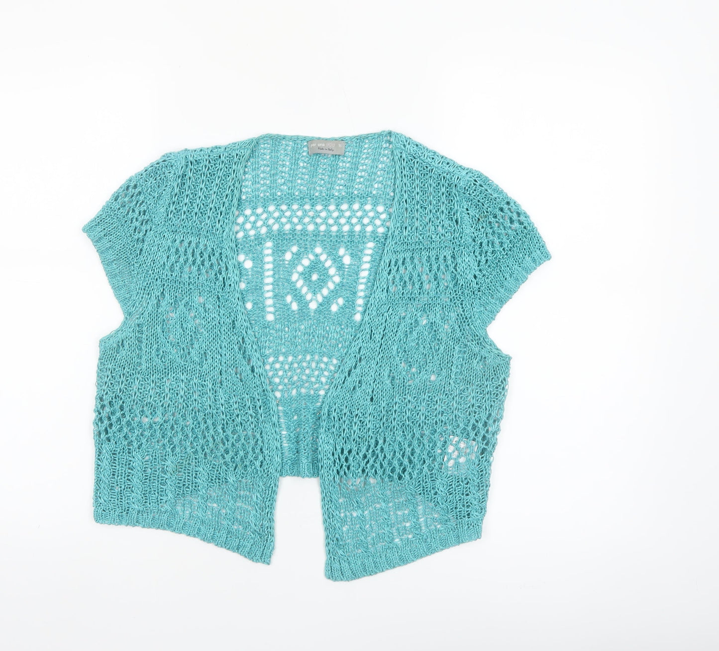 Marks and Spencer Women Blue Size 16 Open Knit Short Sleeve Cardigan