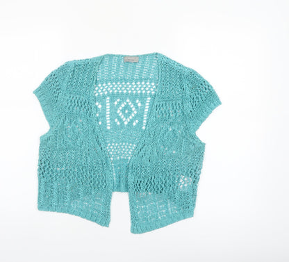 Marks and Spencer Women Blue Size 16 Open Knit Short Sleeve Cardigan