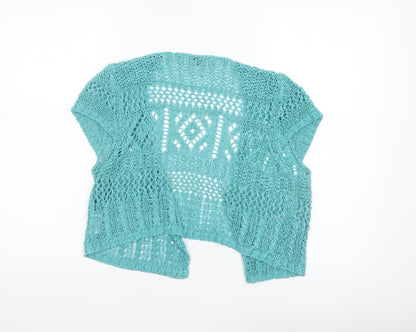 Marks and Spencer Women Blue Size 16 Open Knit Short Sleeve Cardigan