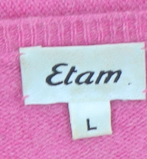 Etam Women’s Pink 100% Cashmere V-Neck Jumper L