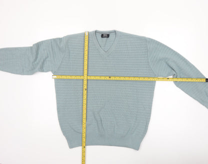 Marks and Spencer Mens Blue V-Neck Pullover Jumper Size L