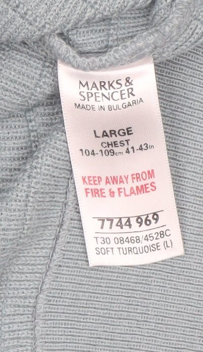 Marks and Spencer Mens Blue V-Neck Pullover Jumper Size L