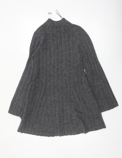 F&F Women’s Grey Knit Jumper Dress M Long Sleeve High Neck