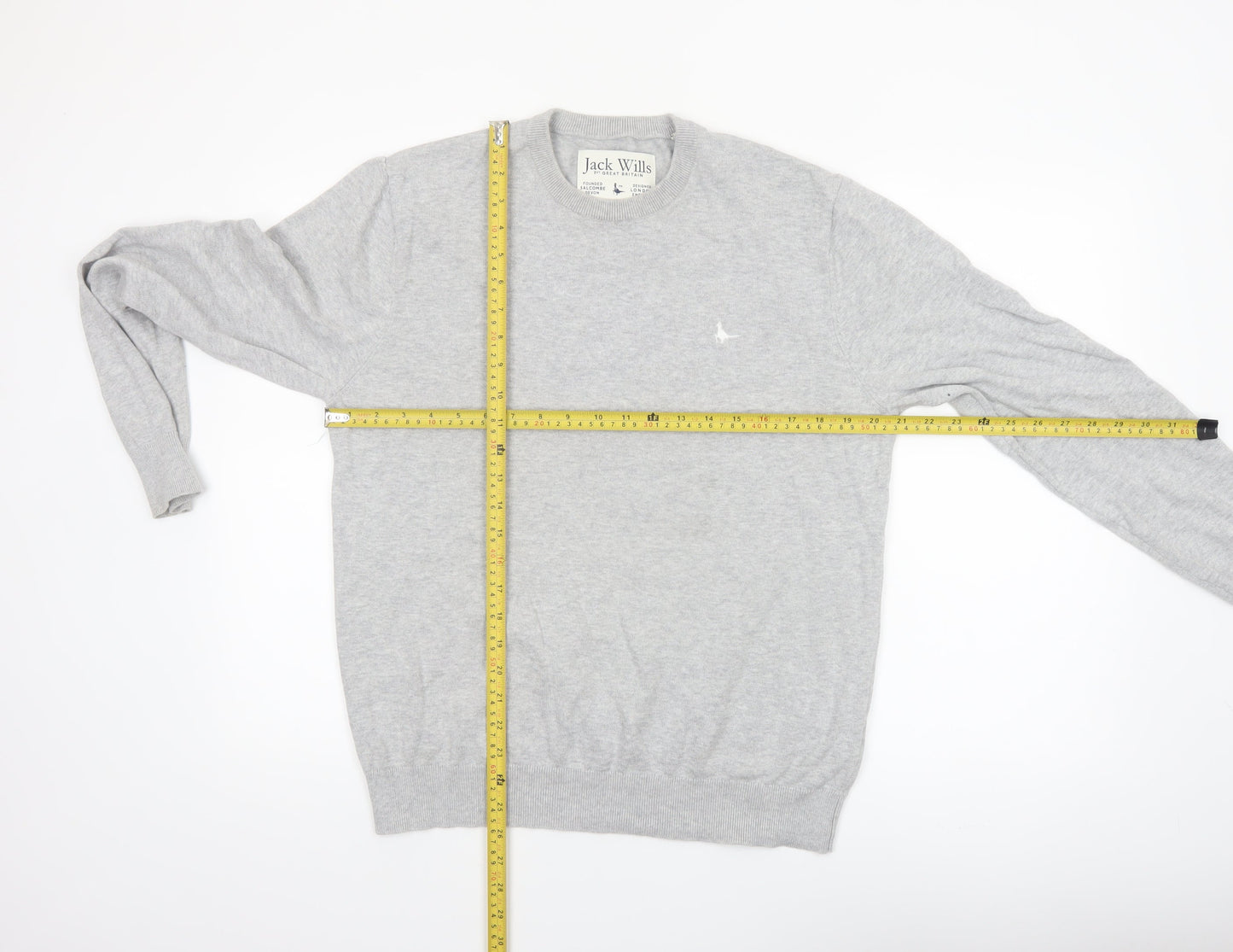 Jack Wills Men's Grey Cotton Crew Neck Pullover Jumper Size L