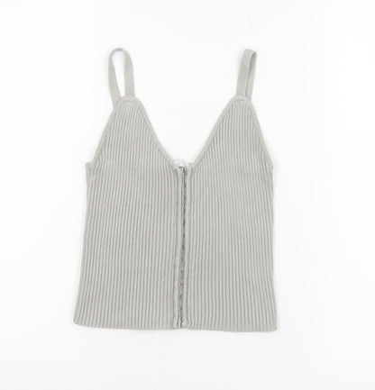 ZARA Women Grey Ribbed Knit Zip Camisole Tank Top Size 12