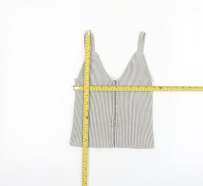 ZARA Women Grey Ribbed Knit Zip Camisole Tank Top Size 12