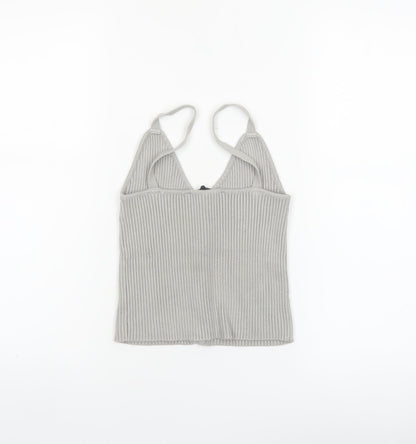 ZARA Women Grey Ribbed Knit Zip Camisole Tank Top Size 12