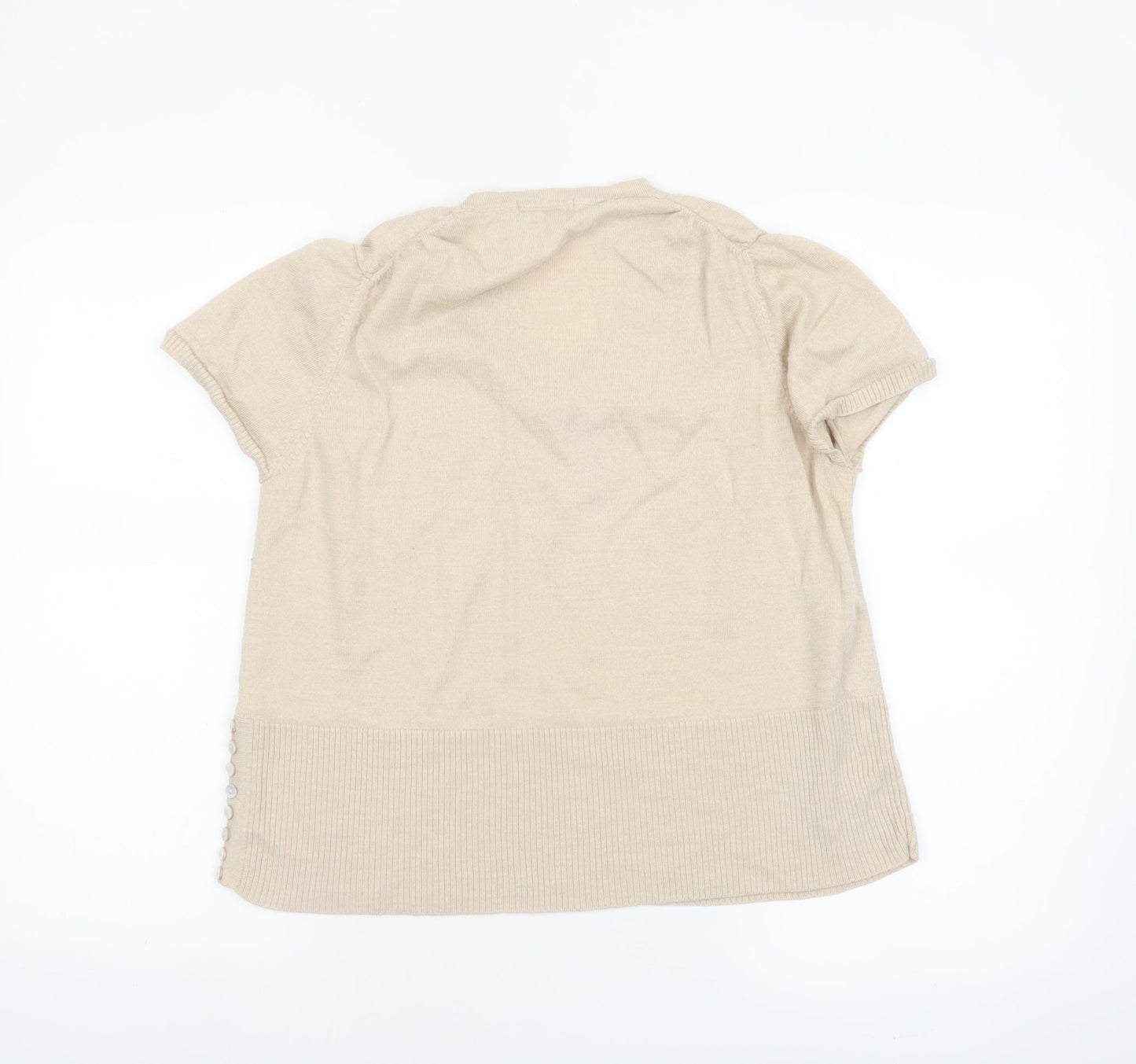 Marks & Spencer Women’s Beige Merino Wool V-Neck Short Sleeve Jumper Size 22