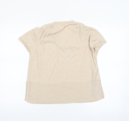 Marks & Spencer Women’s Beige Merino Wool V-Neck Short Sleeve Jumper Size 22