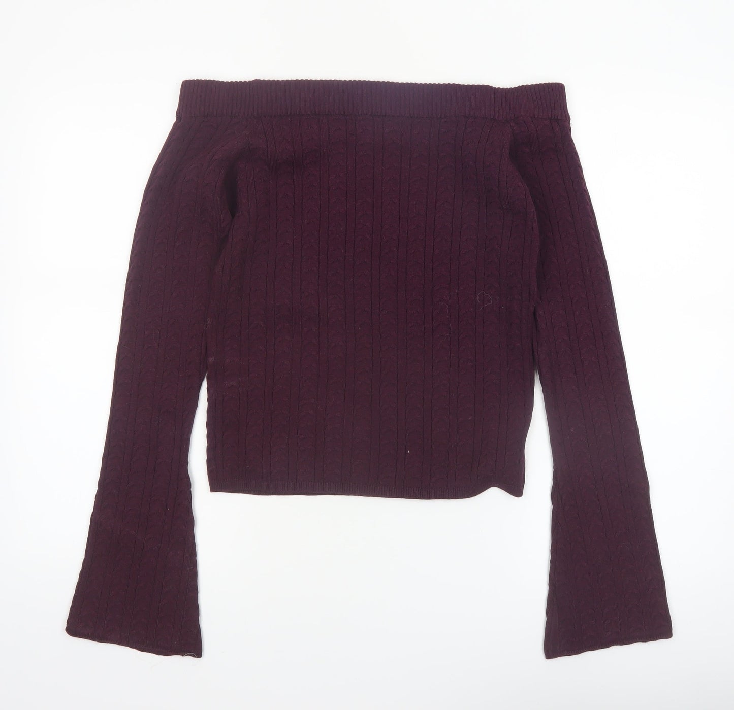 Bershka Womens Purple Cable Knit Off Shoulder Jumper Size 14
