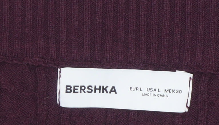 Bershka Womens Purple Cable Knit Off Shoulder Jumper Size 14