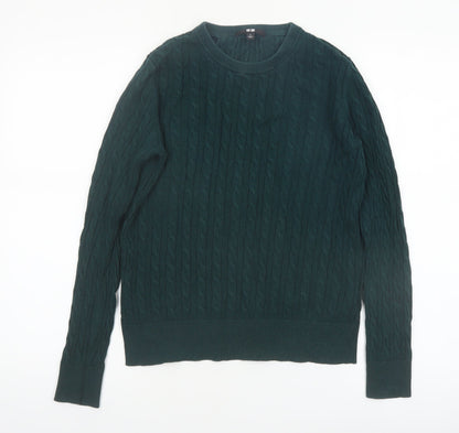 Uniqlo Womens Green Cable-Knit Crew Neck Jumper Size S