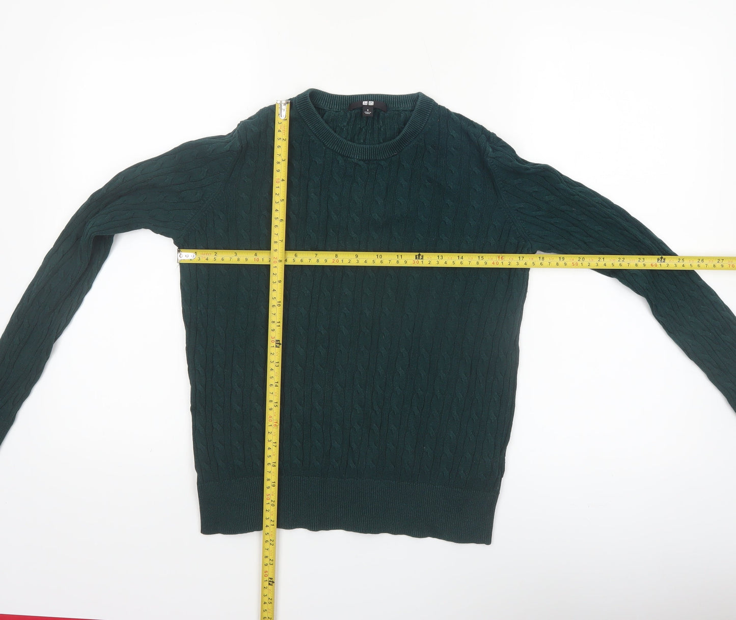 Uniqlo Womens Green Cable-Knit Crew Neck Jumper Size S