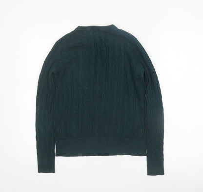Uniqlo Womens Green Cable-Knit Crew Neck Jumper Size S