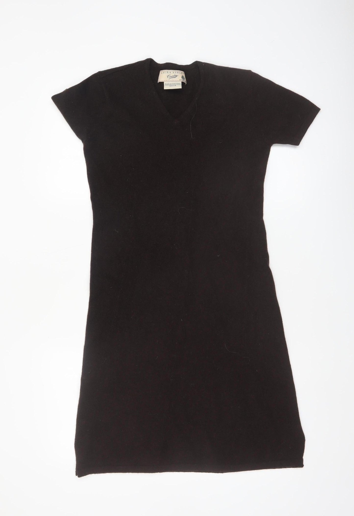 Laura Ashley Women’s Black Wool V-Neck Knee Length Bodycon Dress M