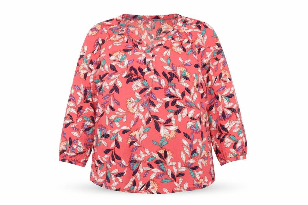 Front view of Maine New England Women's Pink Floral Viscose Tunic Blouse, size 16