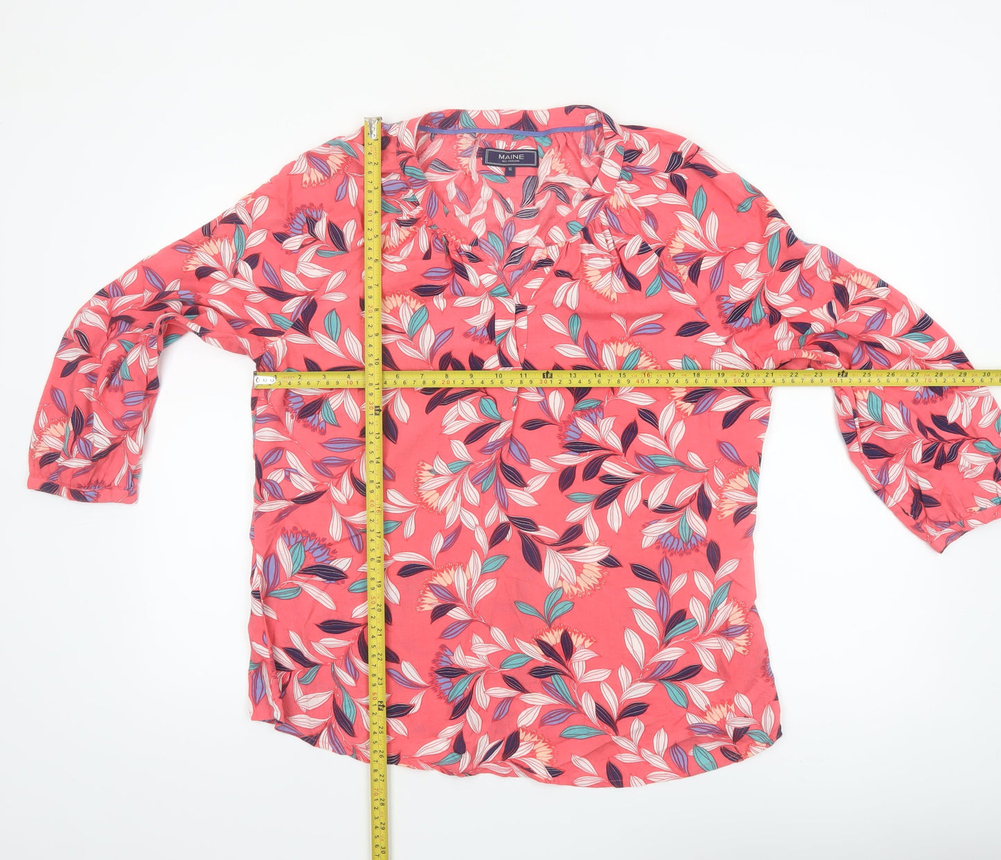 Maine New England Women's Pink Floral Viscose Tunic Blouse Size 16