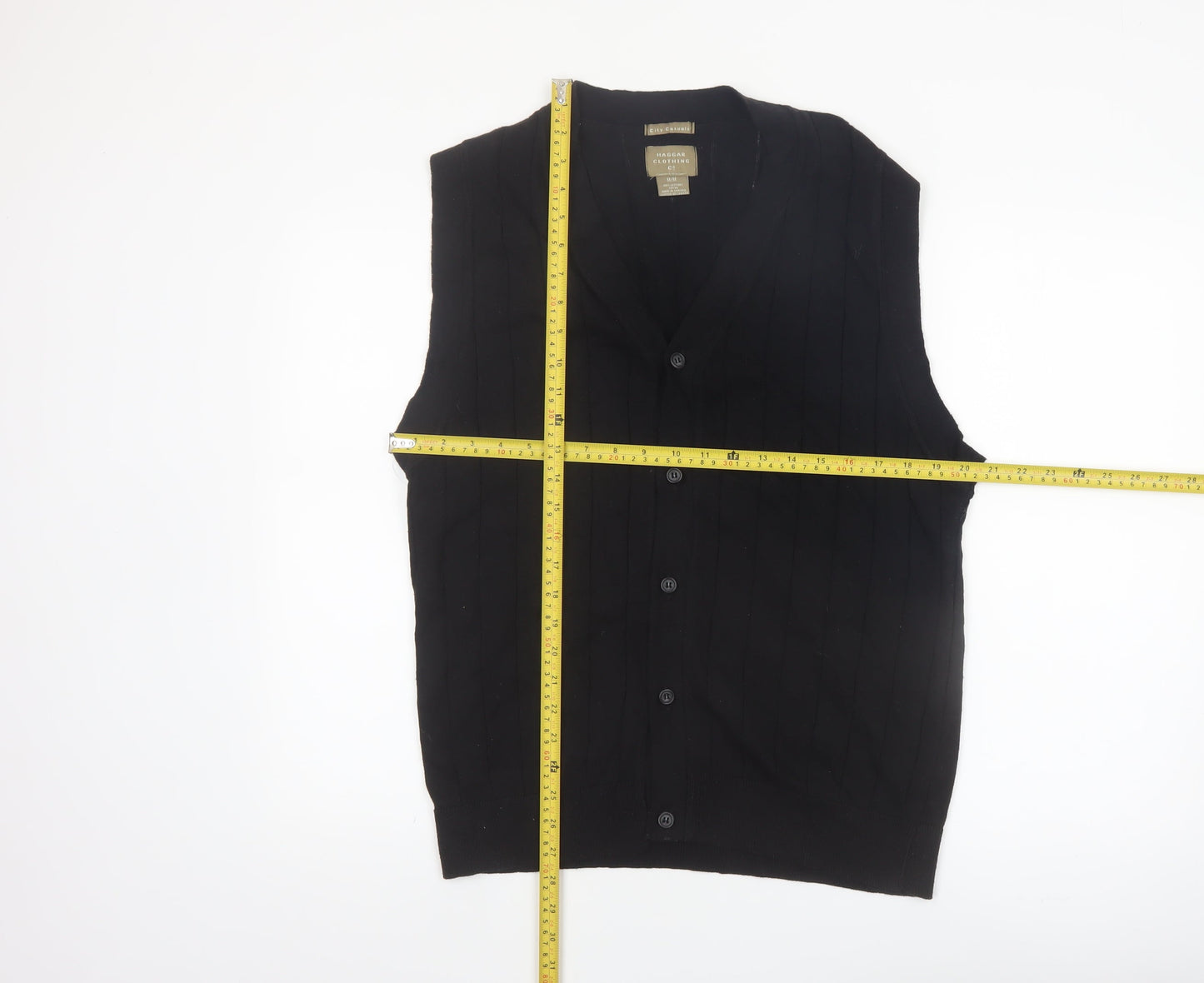 Haggar Men Black Cotton V-Neck Button Knit Vest M