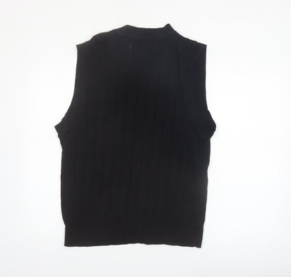 Haggar Men Black Cotton V-Neck Button Knit Vest M