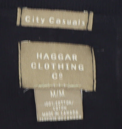 Haggar Men Black Cotton V-Neck Button Knit Vest M