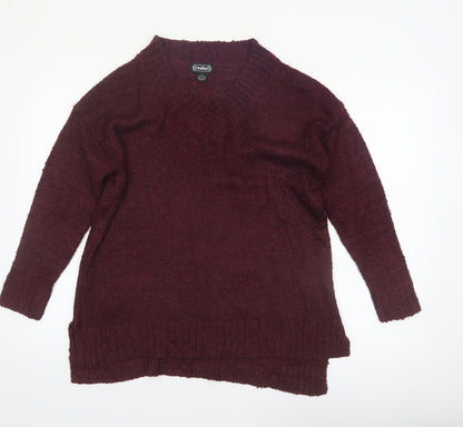 Cashel Womens Red V-Neck Knit Pullover Jumper Size S
