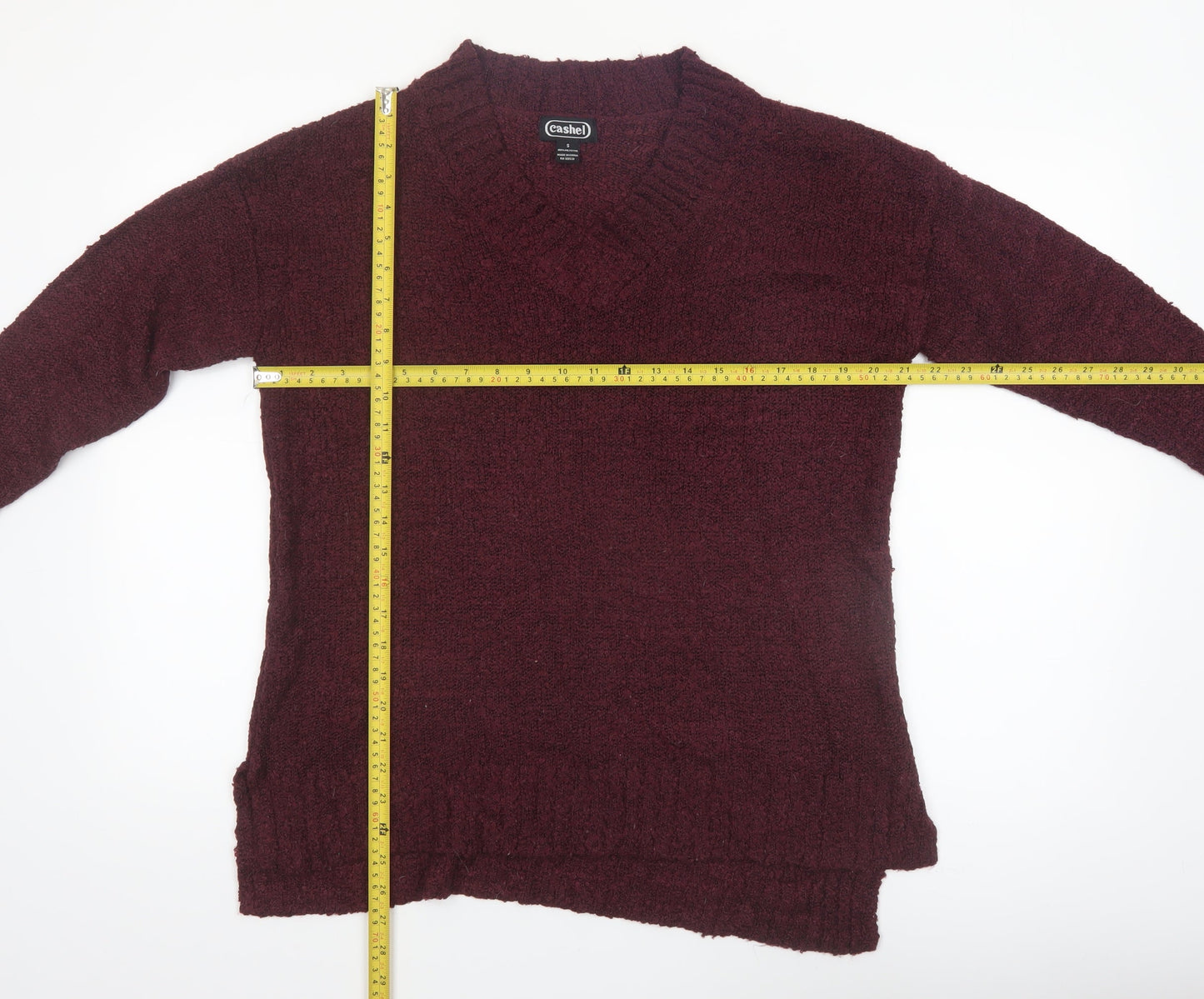 Cashel Womens Red V-Neck Knit Pullover Jumper Size S