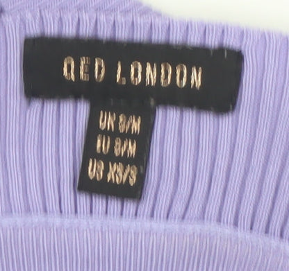 QED London Women's Purple Ribbed Knit Camisole Tank Top S